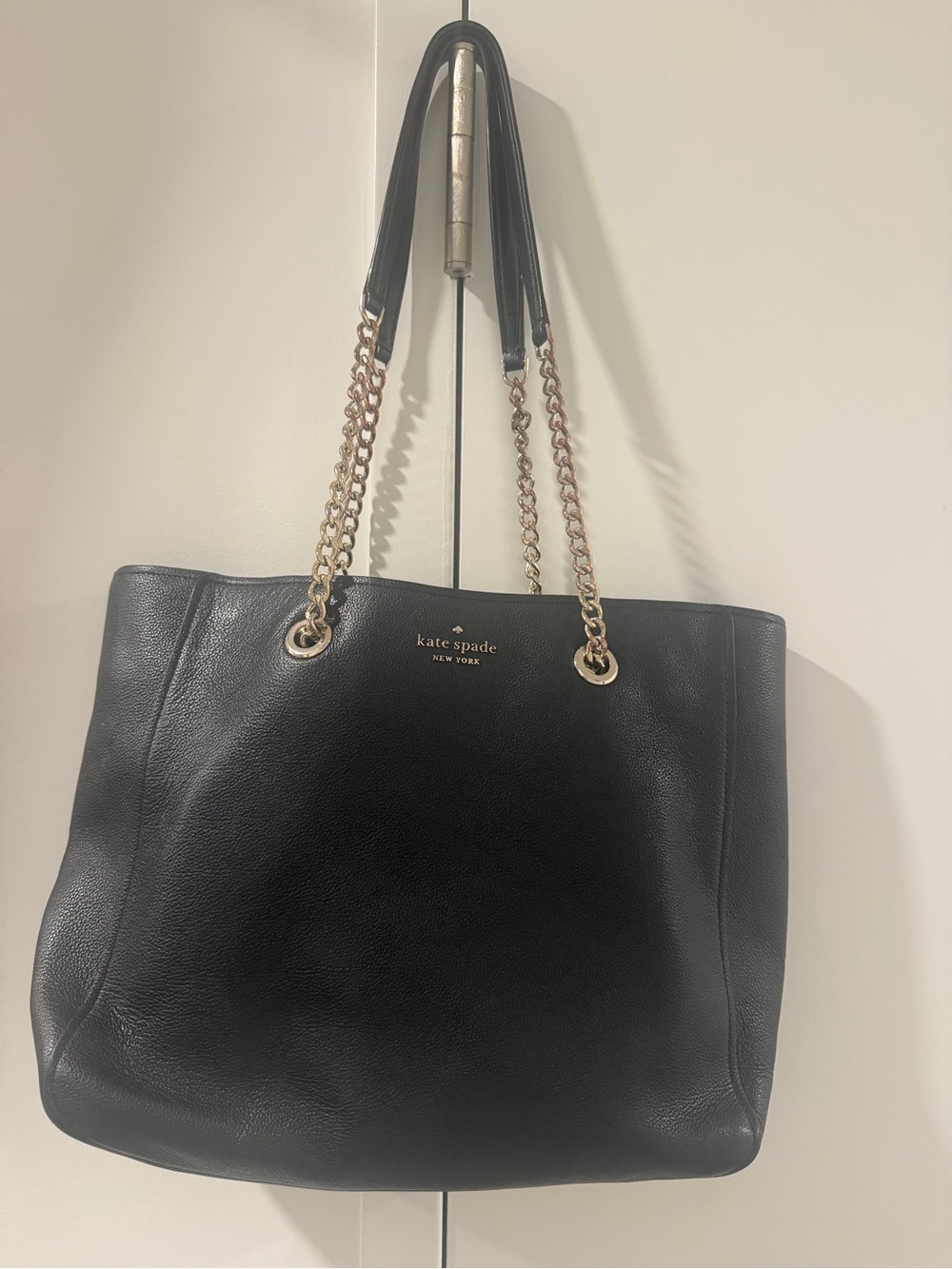 kate spade Black Leather Tote with Gold Chain Straps